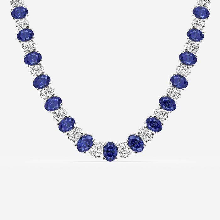 Oval Cut Created Sapphire Graduated Fashion Necklace
